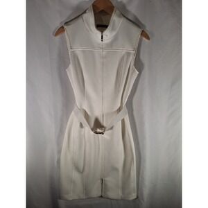 Tommy Hilfiger Womens White Sleeveless Zip Front Belted Sheath Dress Size 6